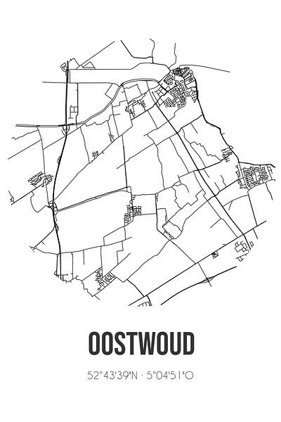 Oostwoud (Noord-Holland) | Map | Black and White by Prints of Place