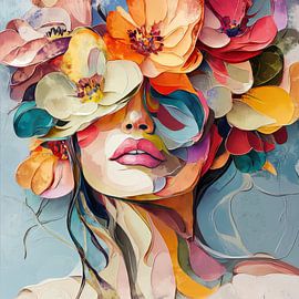 Kleurrijk bloemen portret modern van Wilma Mesman