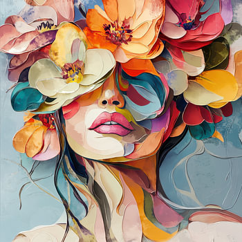 Portrait floral coloré œuvre moderne