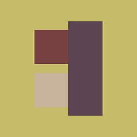 Abstracte geometrische kunst in olijf, donker taupe en terracotta van Dina Dankers