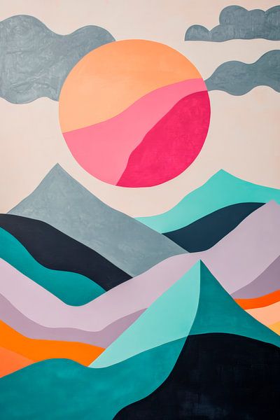 Colourful mountain landscape with sun by Poster Art Shop