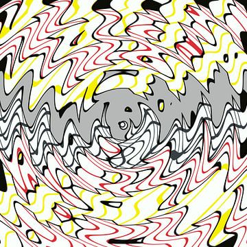 Abstract lijnenspel in rood geel grijs van Maurice Dawson
