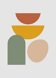 Abstract minimalist shapes stacked in earthy terracotta and sage tones by Adam Khabibi