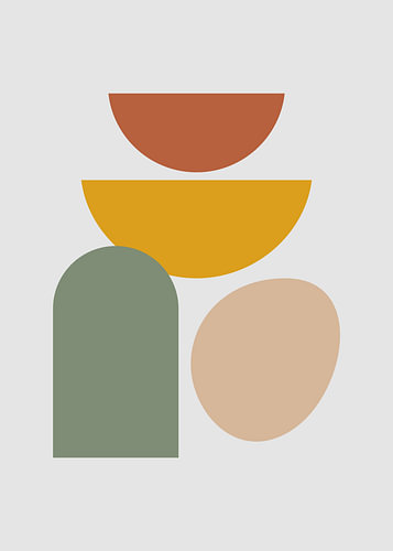 Abstract minimalist shapes stacked in earthy terracotta and sage tones