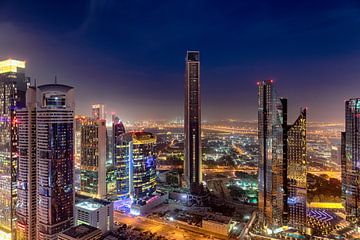 Dubai Skyline zonsondergang van Rene Siebring