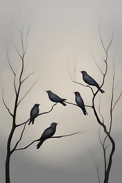 Waak Vogels Op Takken Schilderij van ComfortQ