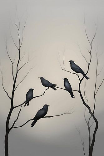 Waak Vogels Op Takken Schilderij