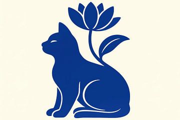 Sleek cat with lotus by Imperial Art House