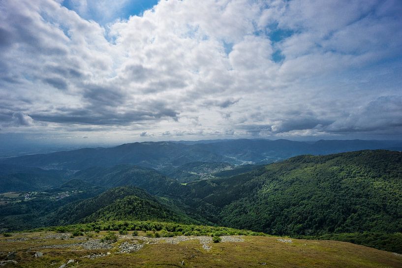 France - Sun shines on green trees on mountains of french vosges by adventure-photos