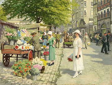 Dames kopen bloemen bij Amagertorv (1924) van Peter Balan