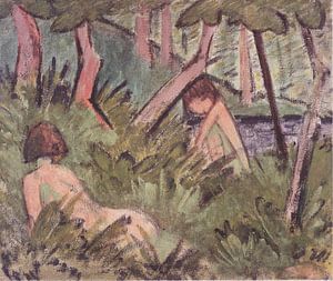 Zwei im Wald liegende Akte, Otto Mueller - ca 1920