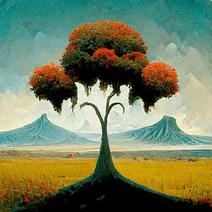 Baum Fantasie Landschaft surreal Traumwelt Himmel Erde