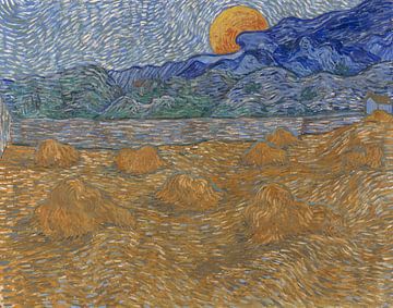 Landscape with wheat sheaves and rising moon, Vincent van Gogh