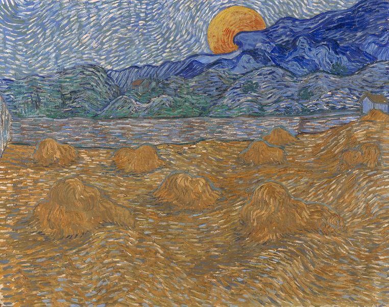 Landscape with wheat sheaves and rising moon, Vincent van Gogh by Masterful Masters