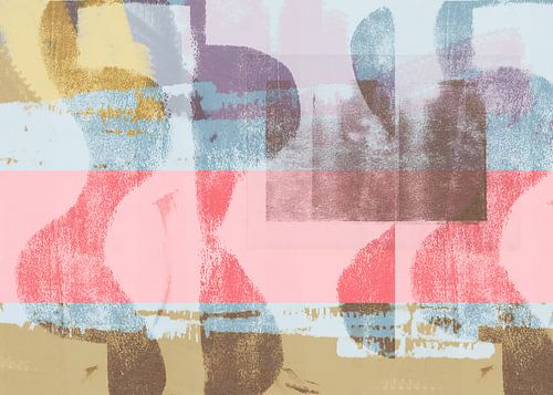 Abstracte vormen in warme pastelkleuren nr. 9. Blauw, roze, bruin.