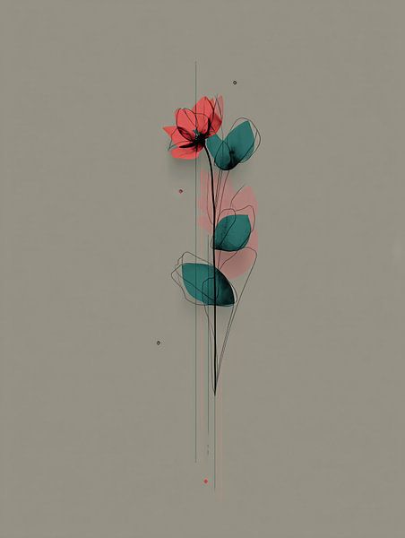 Abstract flowers in watercolour - Delicate line art with colour accents by MArt
