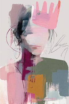 Weibliche Porträtmalerei - Rosa Grün Mysteriös Ausdrucksstark