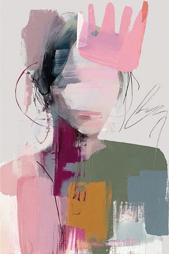 Portrait de femme - Rose Vert Mystérieux Expressif sur Joriali Art abstrait