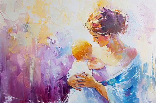 Digitaal abstract schilderachtig portret fictieve vrouw en kind