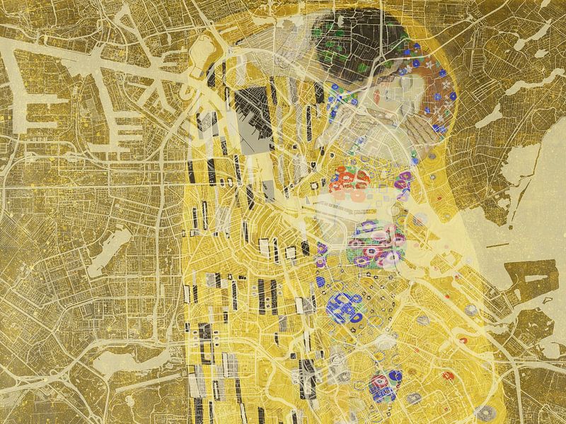 Map of Amsterdam with the Kiss by Gustav Klimt by De Kaartenwinkel