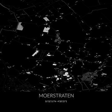 Zwart-witte landkaart van Moerstraten, Noord-Brabant. van Rezona
