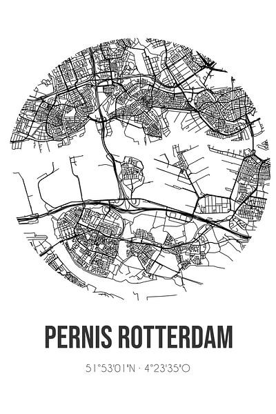 Pernis Rotterdam (South-Holland) | Map | Black and White by Prints of Place