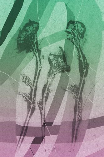 Bloemen in beige. Moderne abstracte botanische geometrische kunst in roze en groen