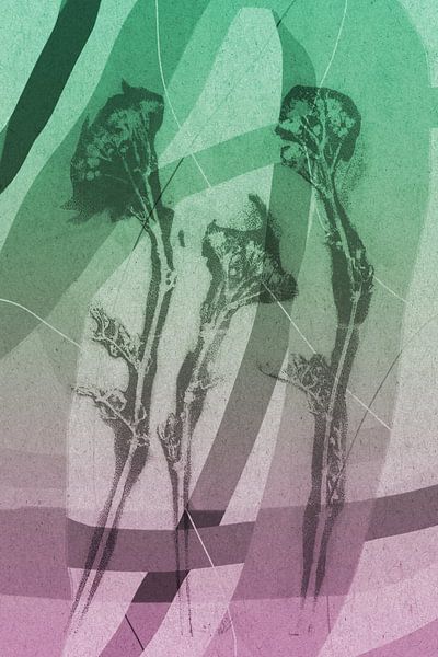 Flowers in beige. Modern abstract botanical geometric art in pink and green by Dina Dankers