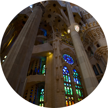 De prachtige kleurrijke binnen kant van de Sagrada Familia van Guido Akster