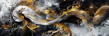 Abstract panorama goud zwart en wit in asian stijl van Digitale Schilderijen