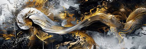 Abstract panorama goud zwart en wit in asian stijl