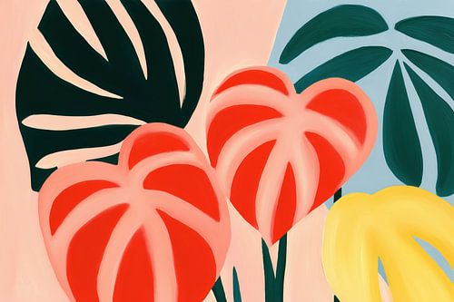 Twee decoratieve rode monsteraharten