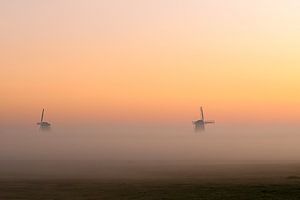 Molens in de polder met zonsopkomst