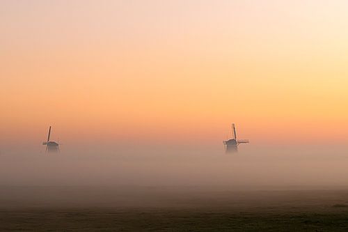 Mills in the polder with sunrise