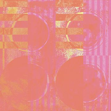 Moderne abstrakte geometrische Kunst mit Kreisen im Retro-Stil in rosa und gelb von Dina Dankers