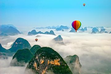 Hot air balloon over Yangshuo China by Dennis Kruyt