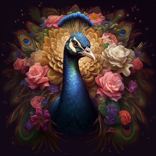 Paon majestueux dans un champ floral par Emil Husstege