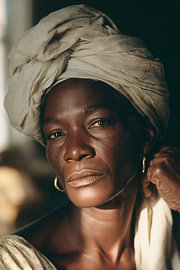 Kodachrome style: African woman wearing a linen turban