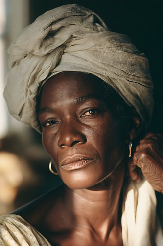 Kodachrome style: African woman wearing a linen turban