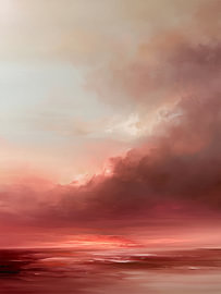Bordeauxrode wolken boven de zee van Mosaic Dialogue