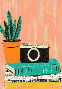 Appareil photo sur des livres