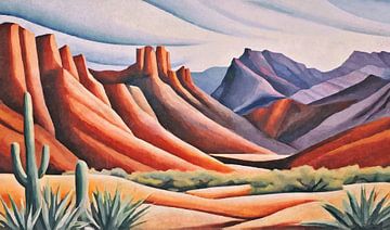 Desert with rocky mountains with grasses and cacti by Anna Marie de Klerk