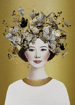 Frau mit Schmetterlingen: Madame Butterfly von Pieternel Fotografie en Digitale kunst