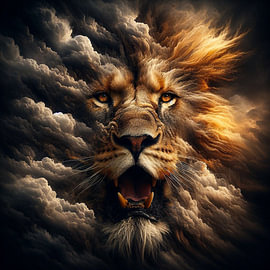 Leeuw - Rising from the Storm van Betty Maria Digital Art