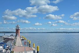 Marina and lighthouse in Plau am See,Mecklenburg Lake District by Peter Eckert