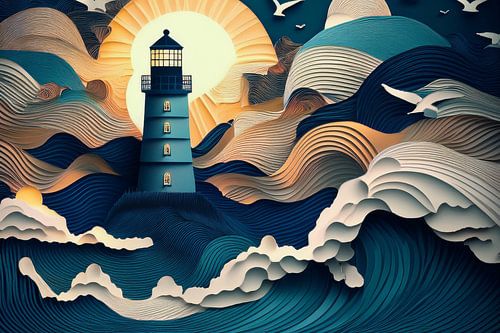 Vuurtoren in een stormachtige zee