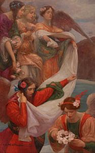 Engelen die afdalen, Rupert Bunny, ca 1897 van Atelier Liesjes
