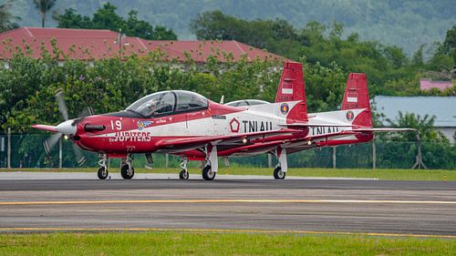 Twee Jupiter Aerobatic Team KT-1B Woongbi vliegtuigen.