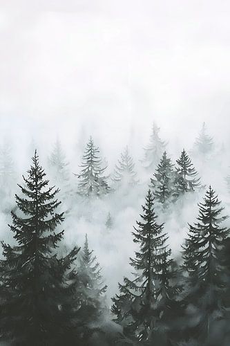 Aquarelle Forêt de pins