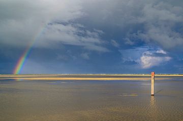 Arc-en-ciel à la plage sur l'île de Texel dans la région de la mer des Wadden sur Sjoerd van der Wal Photographie